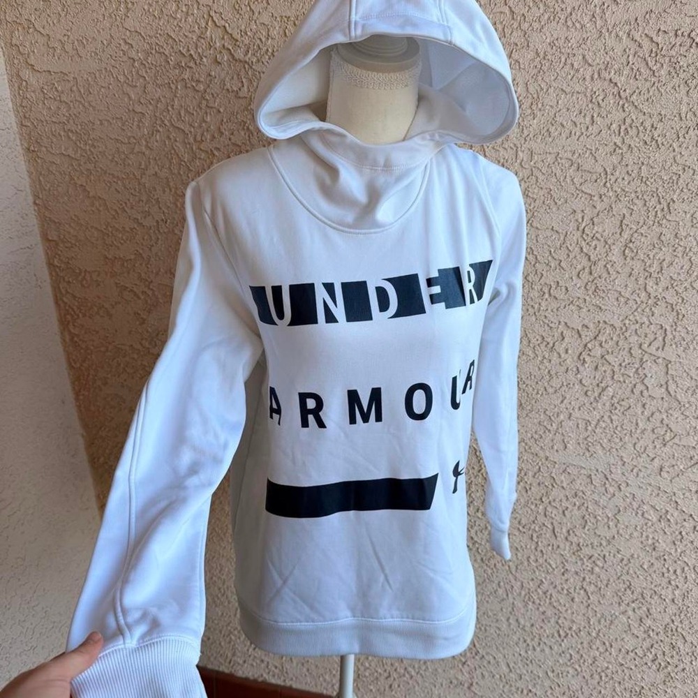 Under Armour white hoodie with black logo unisex